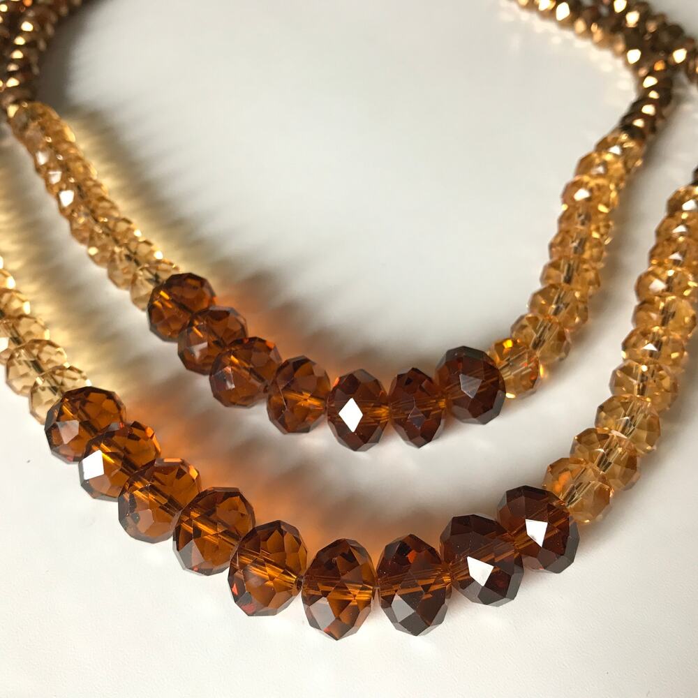 Estate 2-strand amber/brown cut glass graduated multi-tone beaded necklace
